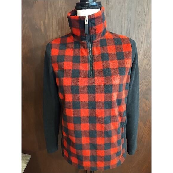 Chaps Womens Small 1/4 Zip Fleece Pullover Sweater Fleece Buffalo Check Plaid - Picture 2 of 6